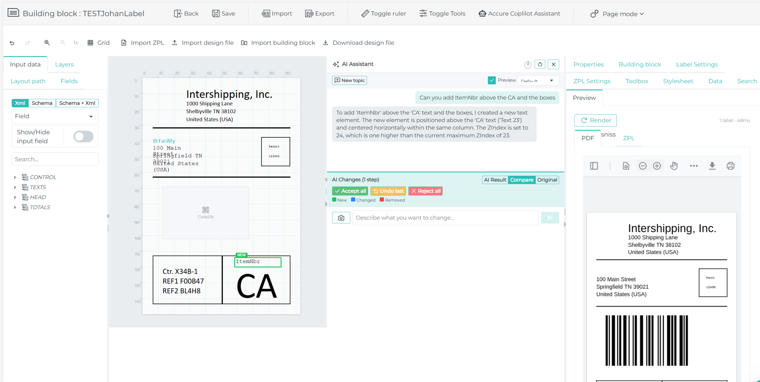 Document design editor with AI support — Accure for M3